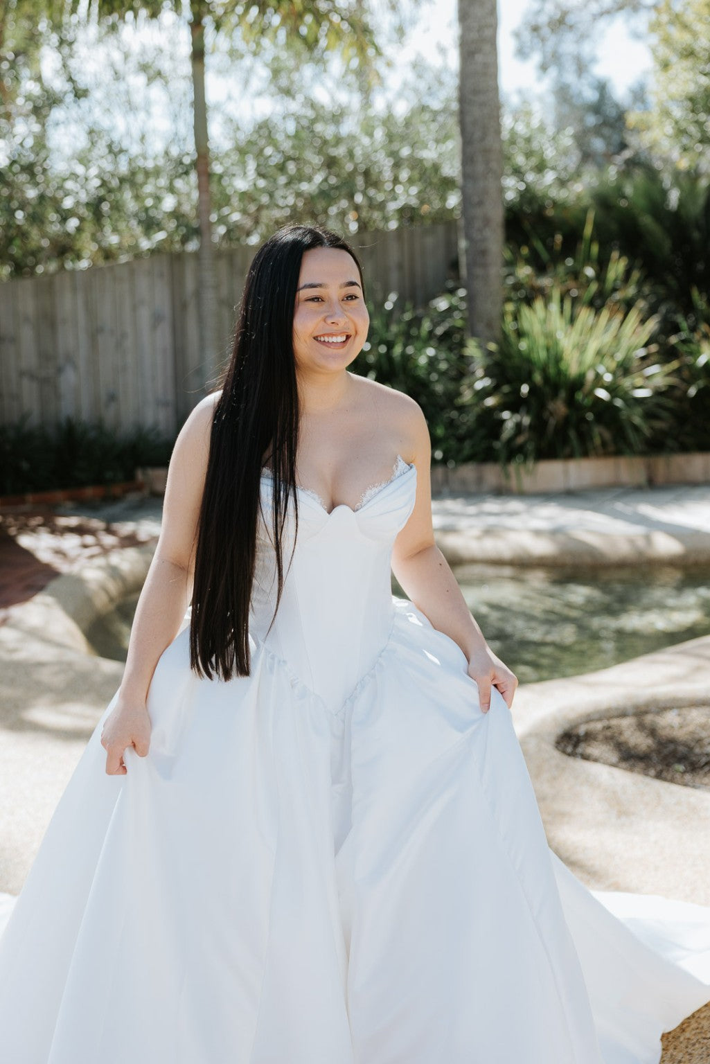 Allegra modern Mikado bridal gown, sweetheart neckline detail