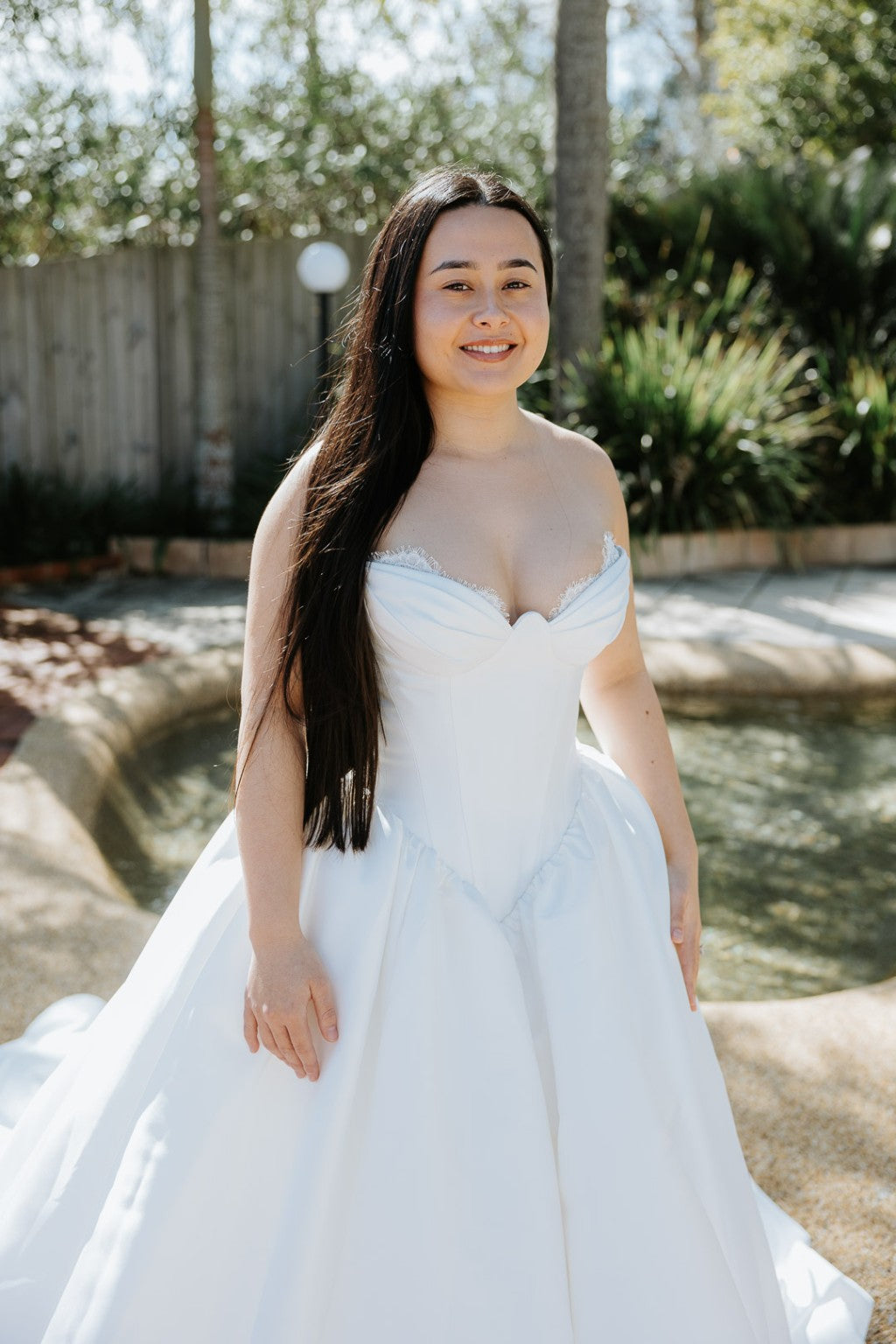 Allegra sculpted Mikado bridal corset with delicate detachable lace neckline