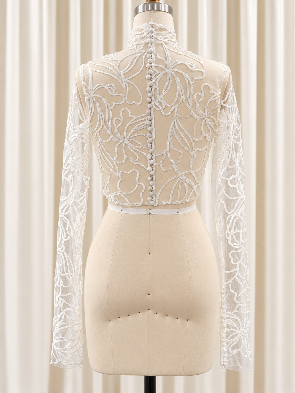 Ottavia bridal lace top rear with covered button detailing