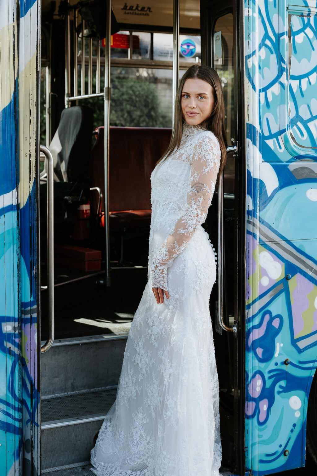 Monochrome bridal editorial of Vittoria with optional lace bolero